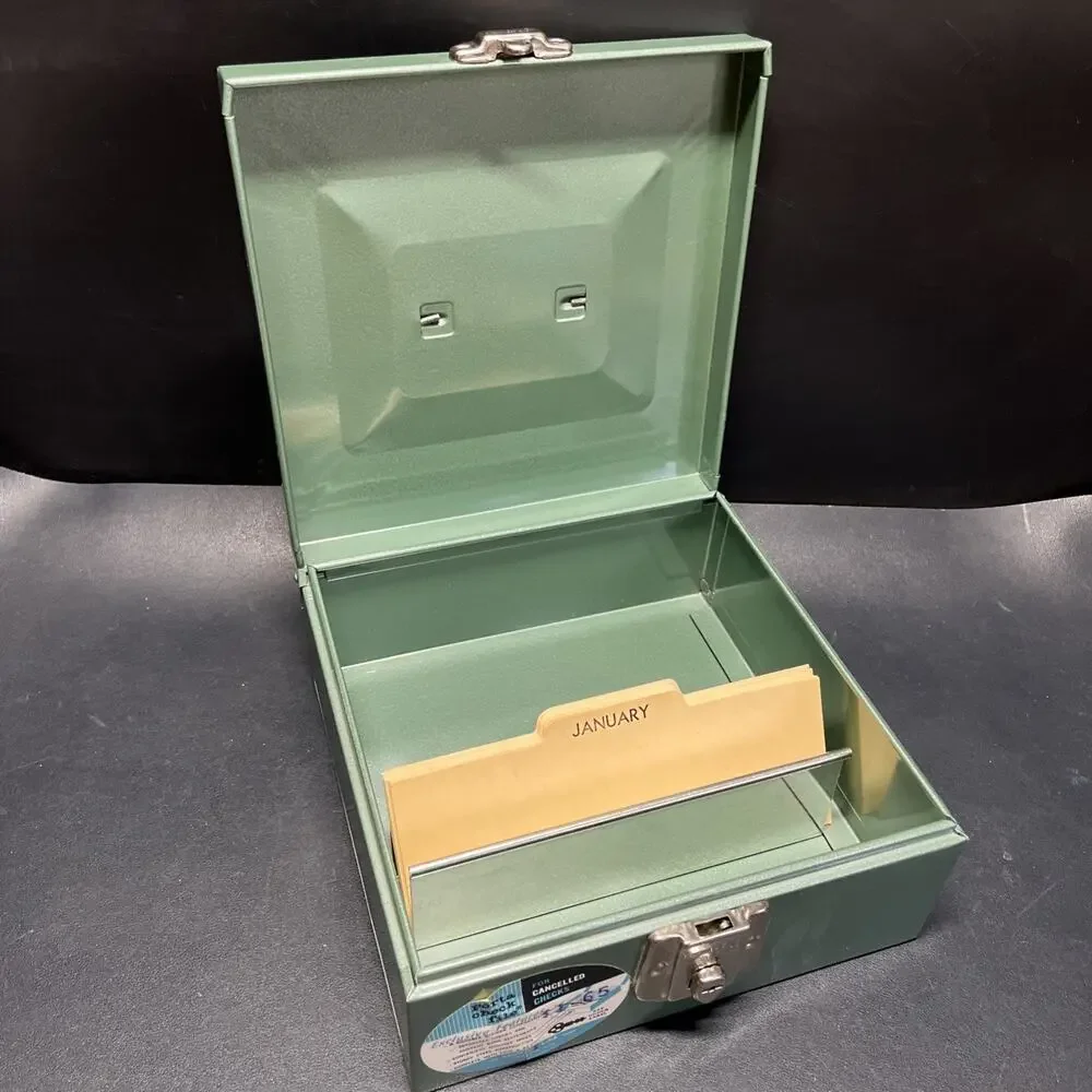 Vintage Hamilton-Skotch Porta-File Metal Cash Box with Handle and Lock 9x9x4